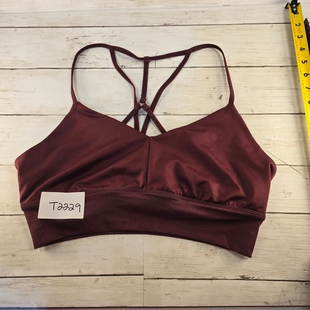 Alo Yoga Strappy V-Neck Sports Bra Burgundy Maroon Racerback Activewear T2229